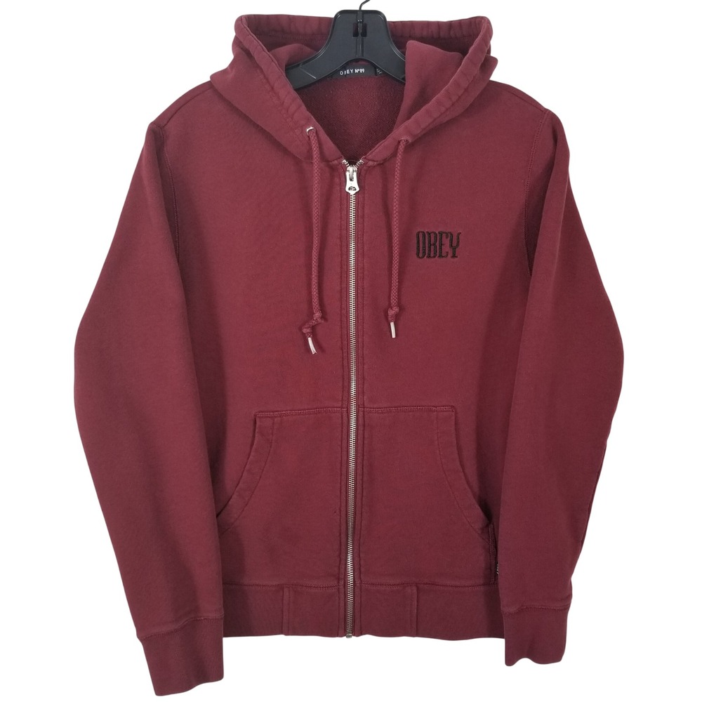 Obey No 89 Mens Small Burgundy Full Zip Hoodie Lotus Graphic Maroon‎ Sweatshirt